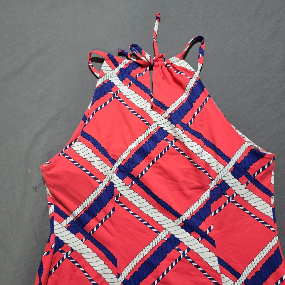 J.McLaughlin Halter Dress Women M Pink Rope Plaid Nautical Coastal Stretch - Picture 6 of 8